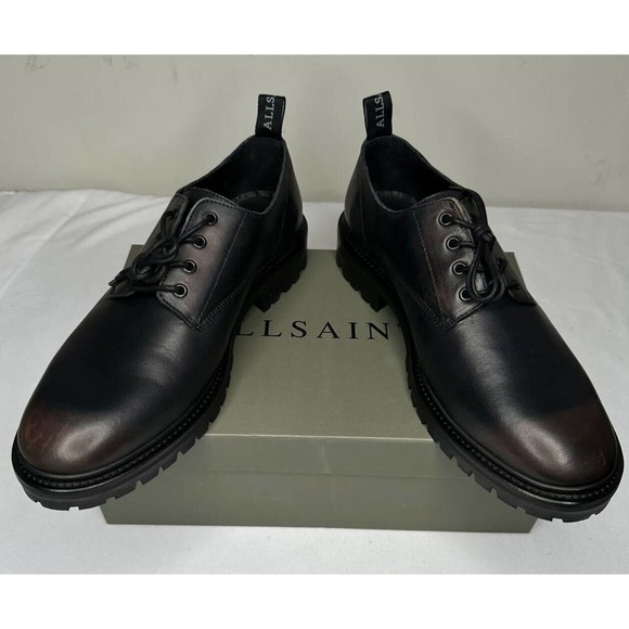 AllSaints Mens 11M Tor Washed Leather Oxfords Dark Brown - Picture 2 of 9